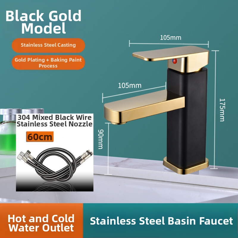 Kvadratna slavina za umivaonik, jedinstveni miješanje, nehrđajući čelik SF-02, keramički kartridž, 0–99°C