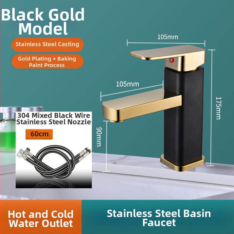 Kvadratna slavina za umivaonik, jedinstveni miješanje, nehrđajući čelik SF-02, keramički kartridž, 0–99°C