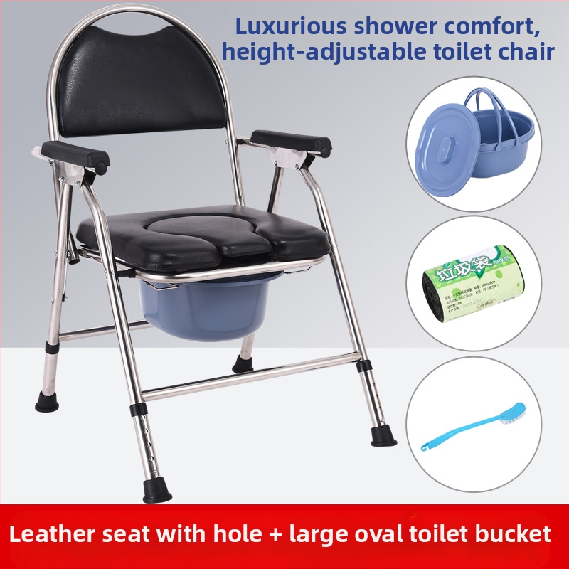 Stolička na toaletu pre seniorov, skladacia a mobilná, model G-0012, nerezová oceľ — Ji Hangfu