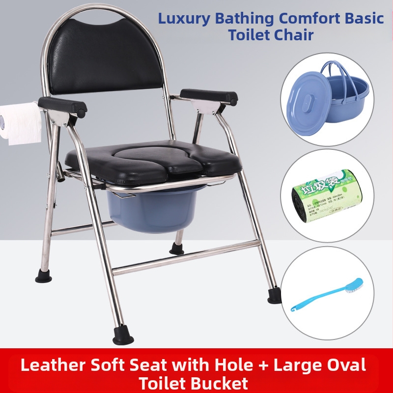Stolička na toaletu pre seniorov, skladacia a mobilná, model G-0012, nerezová oceľ — Ji Hangfu