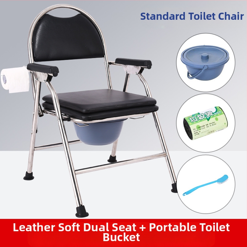 Stolička na toaletu pre seniorov, skladacia a mobilná, model G-0012, nerezová oceľ — Ji Hangfu