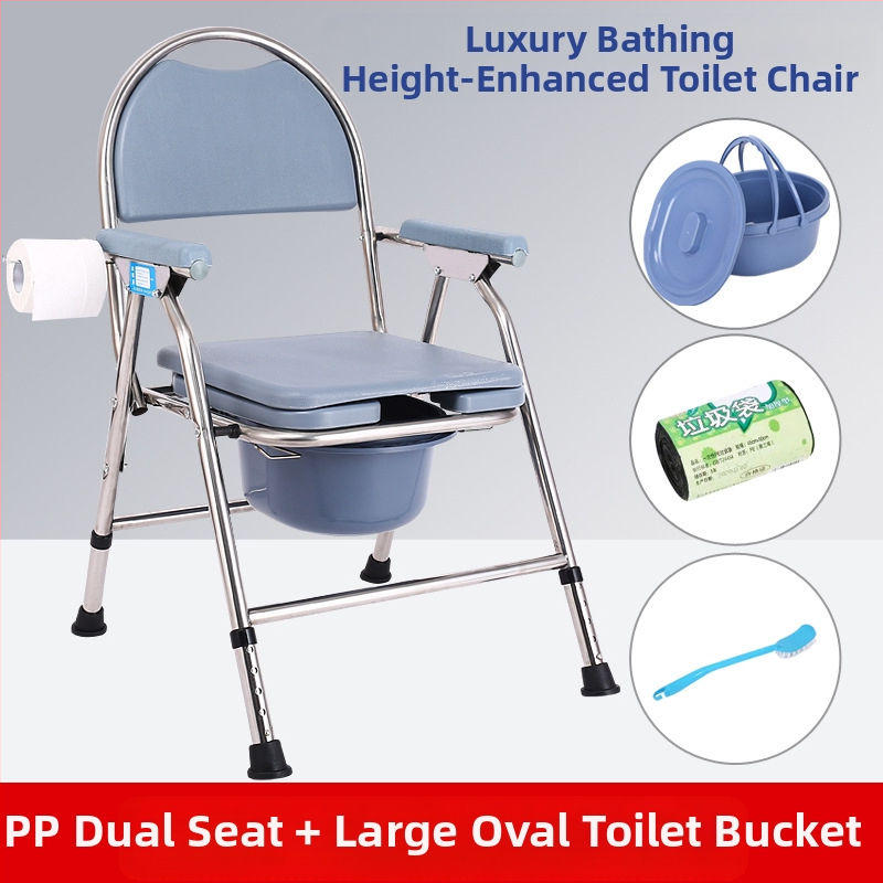 Stolička na toaletu pre seniorov, skladacia a mobilná, model G-0012, nerezová oceľ — Ji Hangfu