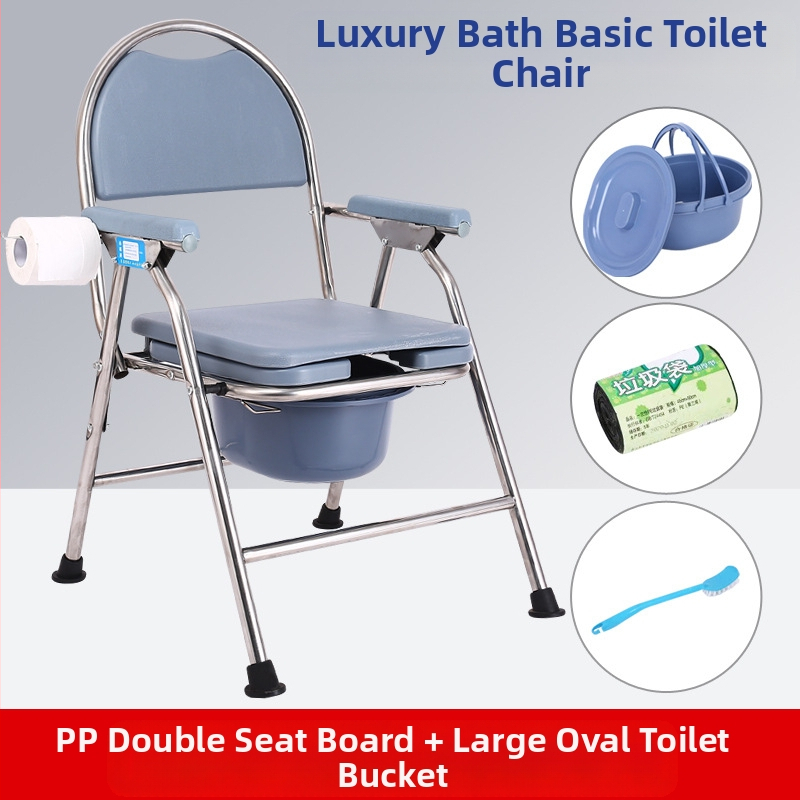 Stolička na toaletu pre seniorov, skladacia a mobilná, model G-0012, nerezová oceľ — Ji Hangfu