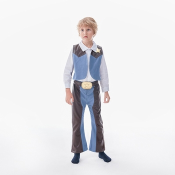 Παιδικό κοστούμι δυτικού καουμπόι για ρόλους – σετ 4 τεμαχίων, 95% βαμβάκι, αποσπώμενη κουκούλα, χωρίς μανίκια, για αγόρια 3–8 ετών (100–140 εκ)