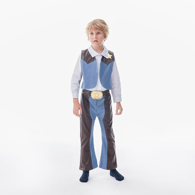 Laste Western cowboy mängukostüüm – 4-osaline komplekt, 95% puuvill, eemaldatav kapuuts, bez varrukate, sobib 3–8-aastastele (100–140 cm)