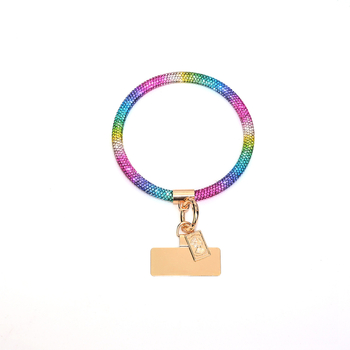 Ланярд за телефон с кристални камъни – ръчна изработка, метална висулка с форма човек, каишка от кристални нишки и метална катарама