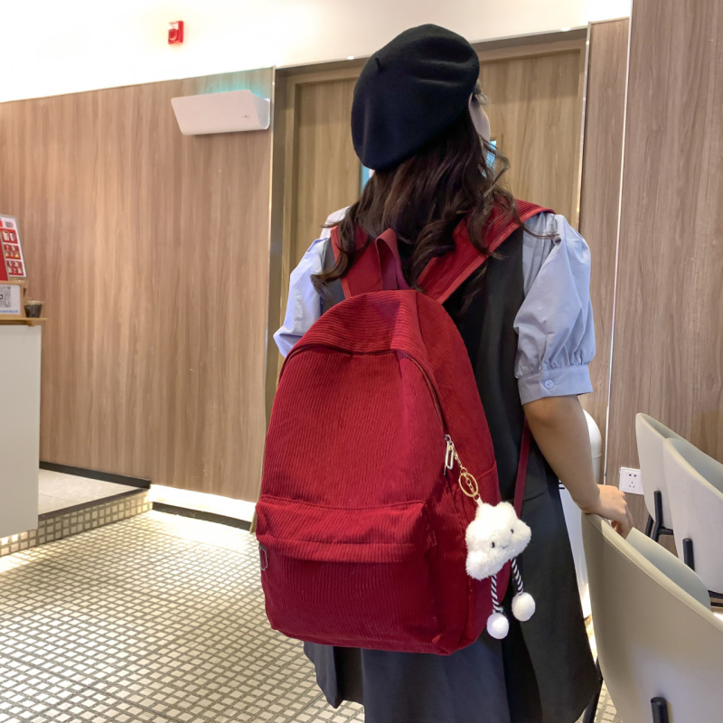 Corduroy školský batoh, objem 20–35 l, pre gymnázium, ľahký na každodenné používanie, s ohnutými ramennými popruhmi