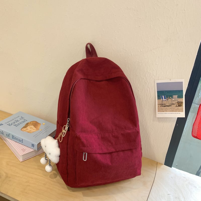 Corduroy školský batoh, objem 20–35 l, pre gymnázium, ľahký na každodenné používanie, s ohnutými ramennými popruhmi