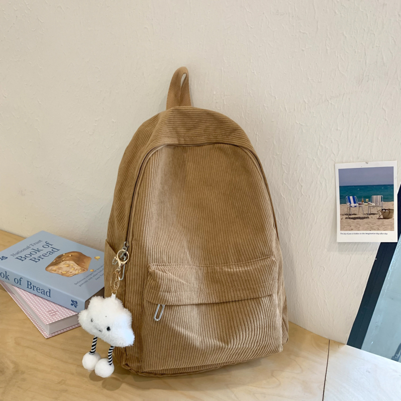 Corduroy školský batoh, objem 20–35 l, pre gymnázium, ľahký na každodenné používanie, s ohnutými ramennými popruhmi