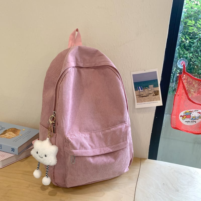 Corduroy školský batoh, objem 20–35 l, pre gymnázium, ľahký na každodenné používanie, s ohnutými ramennými popruhmi