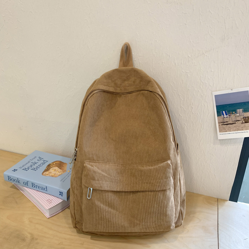 Corduroy školský batoh, objem 20–35 l, pre gymnázium, ľahký na každodenné používanie, s ohnutými ramennými popruhmi