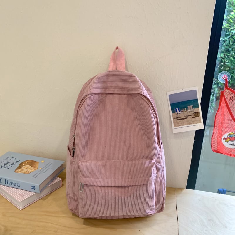 Corduroy školský batoh, objem 20–35 l, pre gymnázium, ľahký na každodenné používanie, s ohnutými ramennými popruhmi