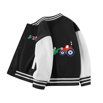 Dječja jesenska jakna s stojećim ovratnikom, dugi rukavi, kratka duljina, 100% pamuk, crtani uzorak, jednostruko zatvaranje