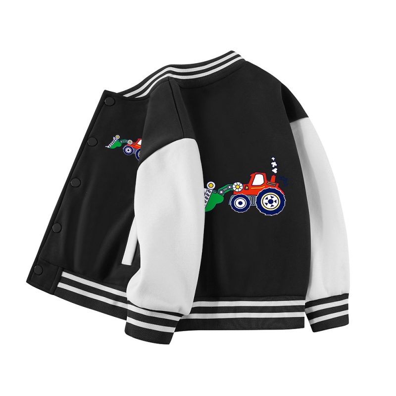 Dječja jesenska jakna s stojećim ovratnikom, dugi rukavi, kratka duljina, 100% pamuk, crtani uzorak, jednostruko zatvaranje