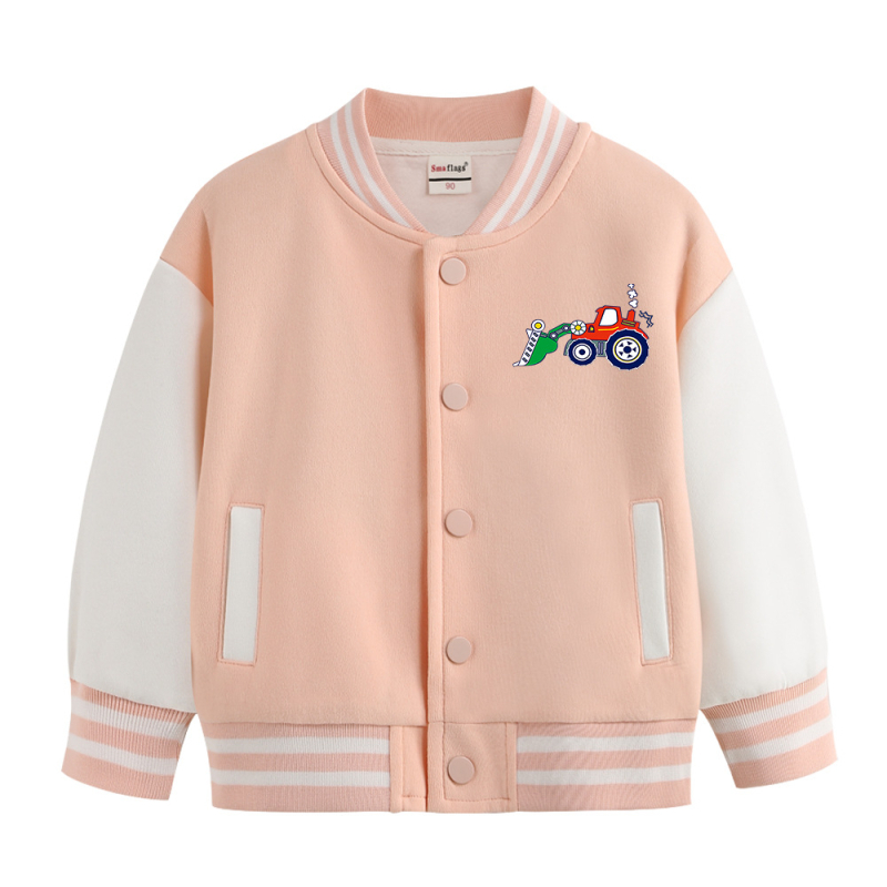 Dječja jesenska jakna s stojećim ovratnikom, dugi rukavi, kratka duljina, 100% pamuk, crtani uzorak, jednostruko zatvaranje