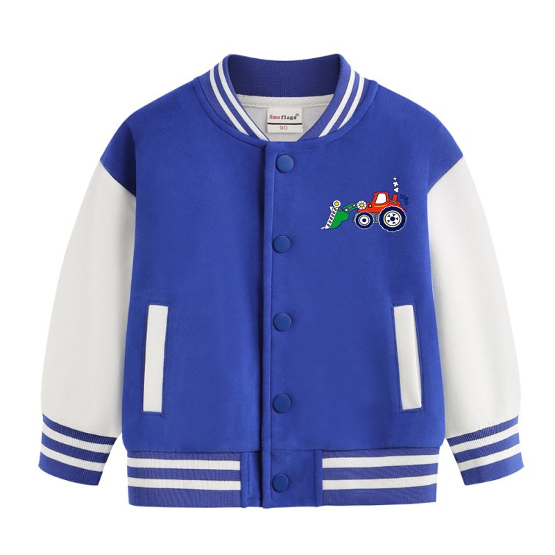 Dječja jesenska jakna s stojećim ovratnikom, dugi rukavi, kratka duljina, 100% pamuk, crtani uzorak, jednostruko zatvaranje