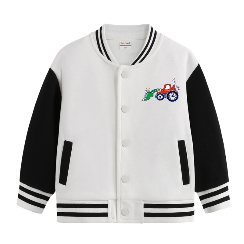 Dječja jesenska jakna s stojećim ovratnikom, dugi rukavi, kratka duljina, 100% pamuk, crtani uzorak, jednostruko zatvaranje