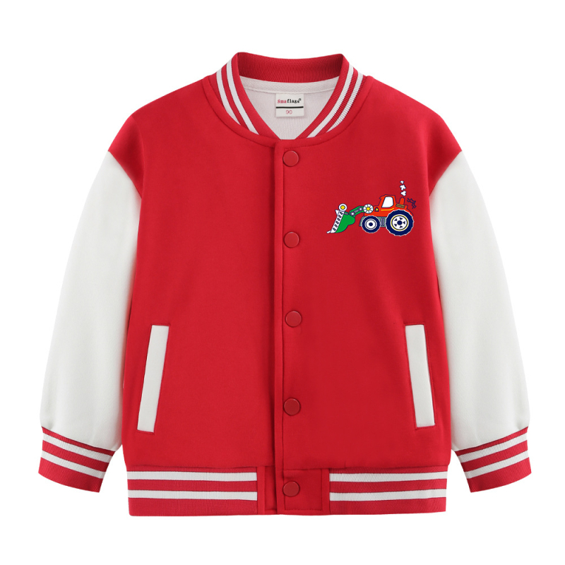 Dječja jesenska jakna s stojećim ovratnikom, dugi rukavi, kratka duljina, 100% pamuk, crtani uzorak, jednostruko zatvaranje