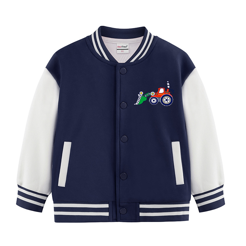 Dječja jesenska jakna s stojećim ovratnikom, dugi rukavi, kratka duljina, 100% pamuk, crtani uzorak, jednostruko zatvaranje