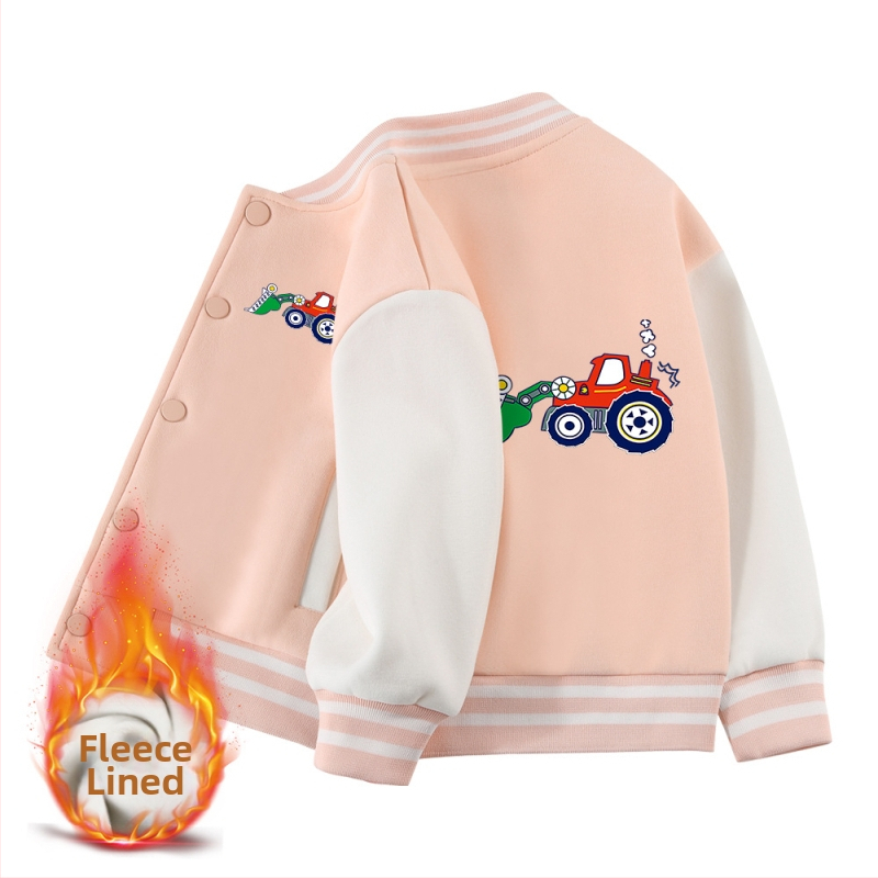 Dječja jesenska jakna s stojećim ovratnikom, dugi rukavi, kratka duljina, 100% pamuk, crtani uzorak, jednostruko zatvaranje