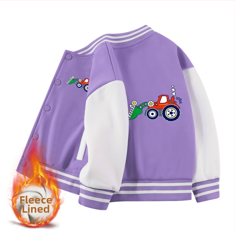 Dječja jesenska jakna s stojećim ovratnikom, dugi rukavi, kratka duljina, 100% pamuk, crtani uzorak, jednostruko zatvaranje