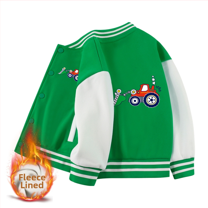 Dječja jesenska jakna s stojećim ovratnikom, dugi rukavi, kratka duljina, 100% pamuk, crtani uzorak, jednostruko zatvaranje