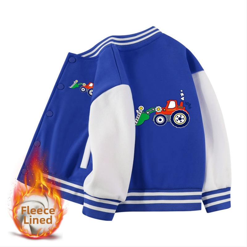 Dječja jesenska jakna s stojećim ovratnikom, dugi rukavi, kratka duljina, 100% pamuk, crtani uzorak, jednostruko zatvaranje