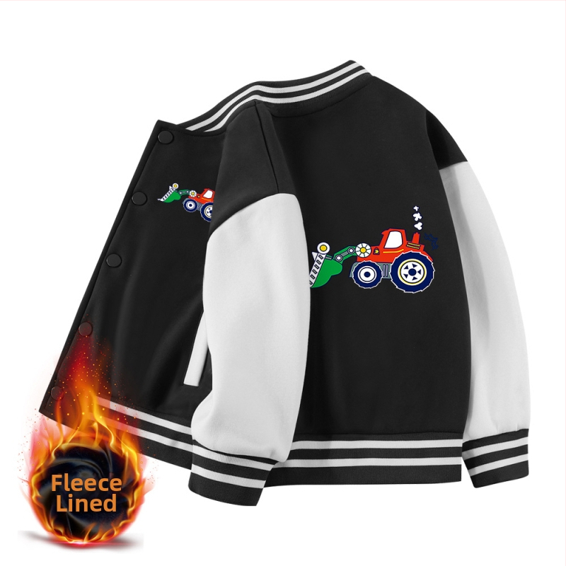 Dječja jesenska jakna s stojećim ovratnikom, dugi rukavi, kratka duljina, 100% pamuk, crtani uzorak, jednostruko zatvaranje