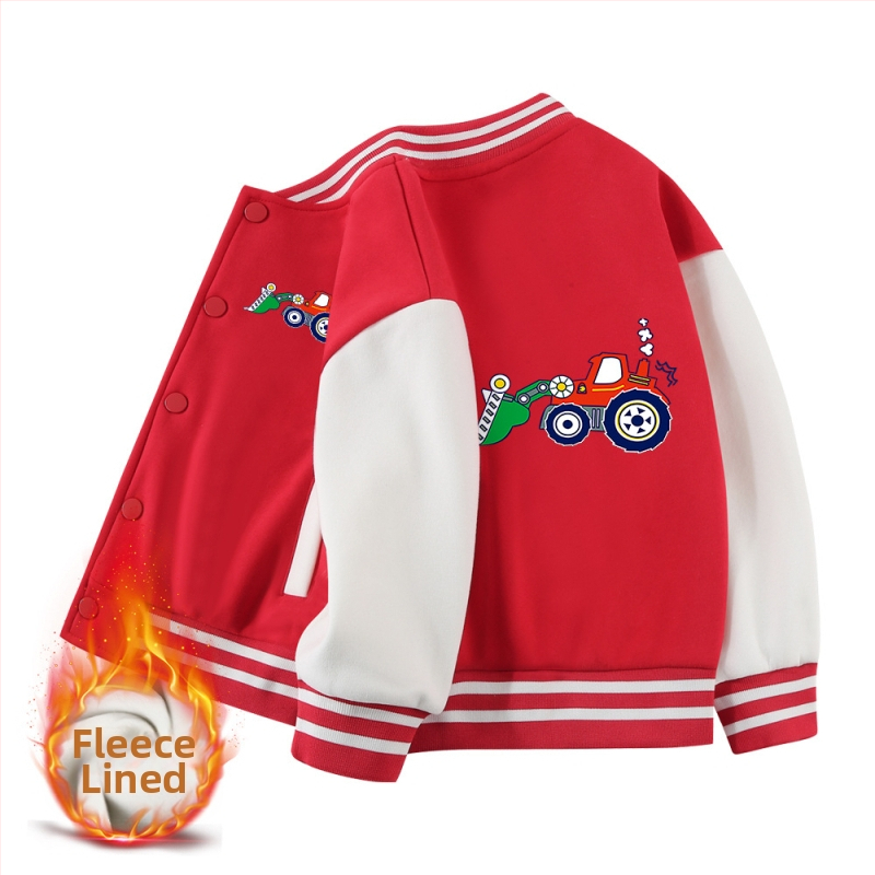 Dječja jesenska jakna s stojećim ovratnikom, dugi rukavi, kratka duljina, 100% pamuk, crtani uzorak, jednostruko zatvaranje