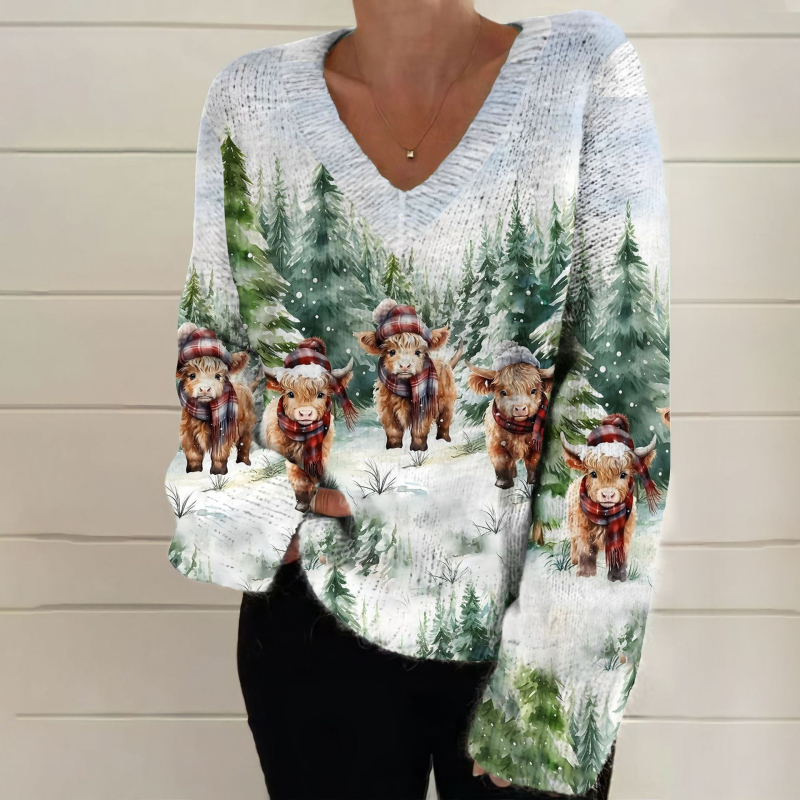 Sveter, voľný strih, V výstrih, 95% polyester, 285g hrubá priadza, 3D vzor