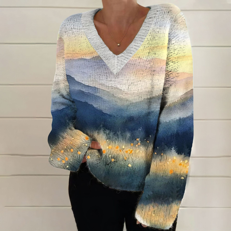 Sveter, voľný strih, V výstrih, 95% polyester, 285g hrubá priadza, 3D vzor