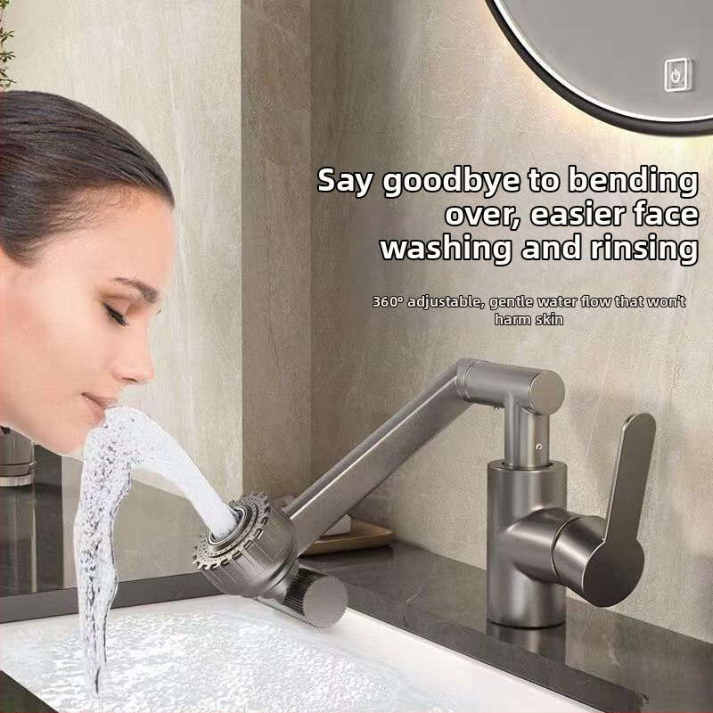 Lucky Cat Универсален кран за мивка – керамичен дисков клапан, пластмасово тяло, горещо/студено, въртящ се на 360°