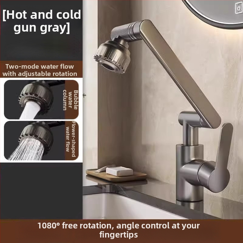 Lucky Cat universalus praustuvo čiaupas – keraminių disko vožtuvas, plastikinis korpusas, karštas/šaltas, 360° sukamas