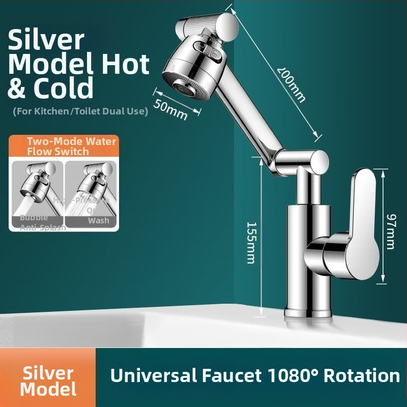 Lucky Cat universalus praustuvo čiaupas – keraminių disko vožtuvas, plastikinis korpusas, karštas/šaltas, 360° sukamas