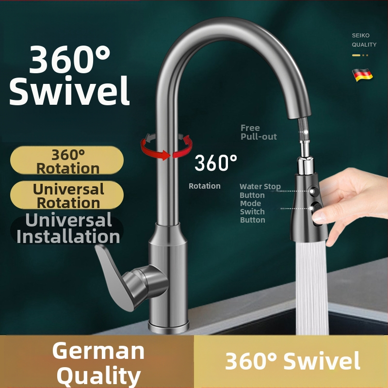 Lucky Cat universalus praustuvo čiaupas – keraminių disko vožtuvas, plastikinis korpusas, karštas/šaltas, 360° sukamas