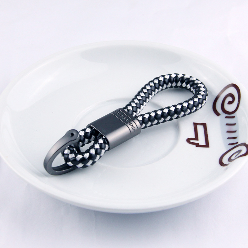 Autókulcstartó fonott zsinórral és pisztoly motívummal, fémből, kompatibilis Mercedes-Benz, BMW, Audi, Volkswagen