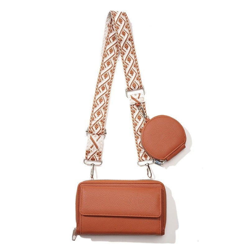 PU crossbody τσάντα με θήκη τηλεφώνου, αστικός μινιμαλισμός, οριζόντιο τετράγωνο σχήμα, φερμουάρ κλείσιμο