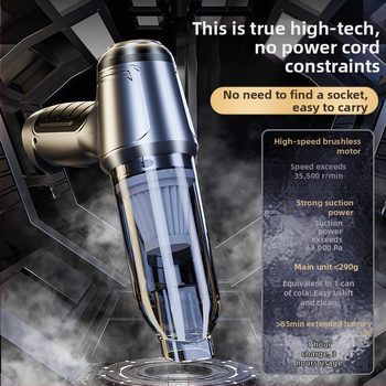 Bevielis dulkių siurblys automobiliui ir namams, be šepetėlių variklio, 5000 Pa siurbimo galia, įmontuota 1600-2000 mAh baterija, USB maitinimas