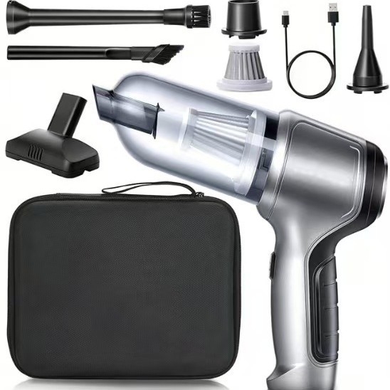 Bevielis dulkių siurblys automobiliui ir namams, be šepetėlių variklio, 5000 Pa siurbimo galia, įmontuota 1600-2000 mAh baterija, USB maitinimas