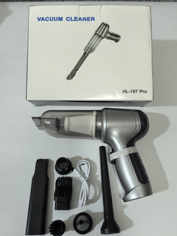 Bevielis dulkių siurblys automobiliui ir namams, be šepetėlių variklio, 5000 Pa siurbimo galia, įmontuota 1600-2000 mAh baterija, USB maitinimas