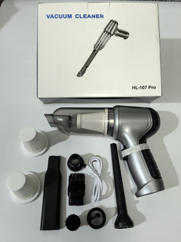 Bevielis dulkių siurblys automobiliui ir namams, be šepetėlių variklio, 5000 Pa siurbimo galia, įmontuota 1600-2000 mAh baterija, USB maitinimas