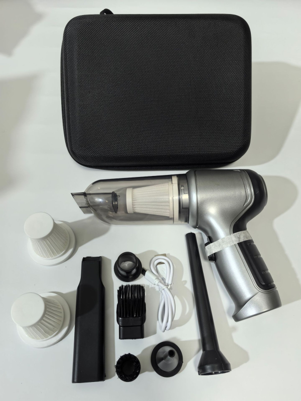 Bevielis dulkių siurblys automobiliui ir namams, be šepetėlių variklio, 5000 Pa siurbimo galia, įmontuota 1600-2000 mAh baterija, USB maitinimas