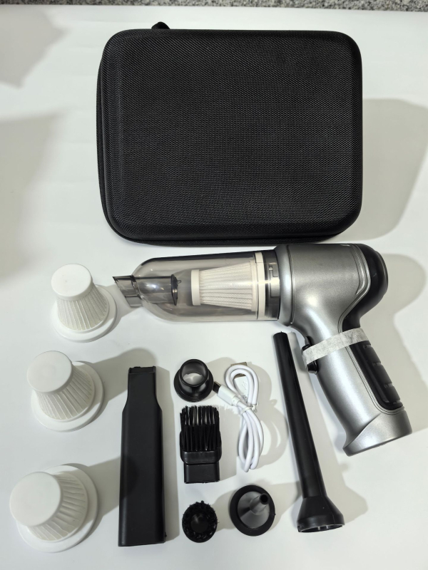 Bevielis dulkių siurblys automobiliui ir namams, be šepetėlių variklio, 5000 Pa siurbimo galia, įmontuota 1600-2000 mAh baterija, USB maitinimas