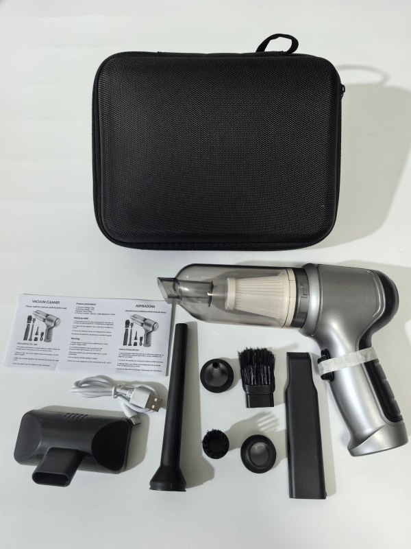 Bevielis dulkių siurblys automobiliui ir namams, be šepetėlių variklio, 5000 Pa siurbimo galia, įmontuota 1600-2000 mAh baterija, USB maitinimas