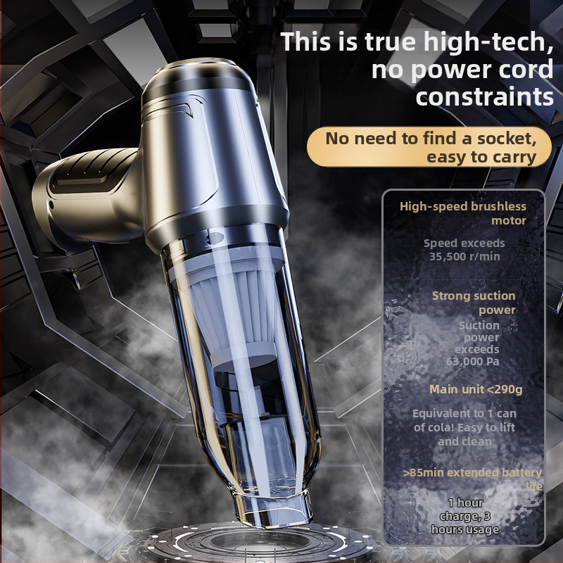 Безжична прахосмукачка за автомобил и дом, безчетков двигател, сила всмукване 5000 Pa, вградена батерия 1600-2000 mAh, USB захранване