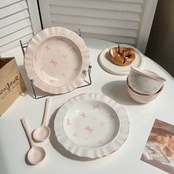 Κεραμικό πιάτο Bowknot με σχέδιο, βαθύ, στρογγυλό, απλό στυλ για πρωινό ενός ατόμου