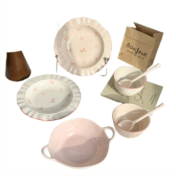 Κεραμικό πιάτο Bowknot με σχέδιο, βαθύ, στρογγυλό, απλό στυλ για πρωινό ενός ατόμου