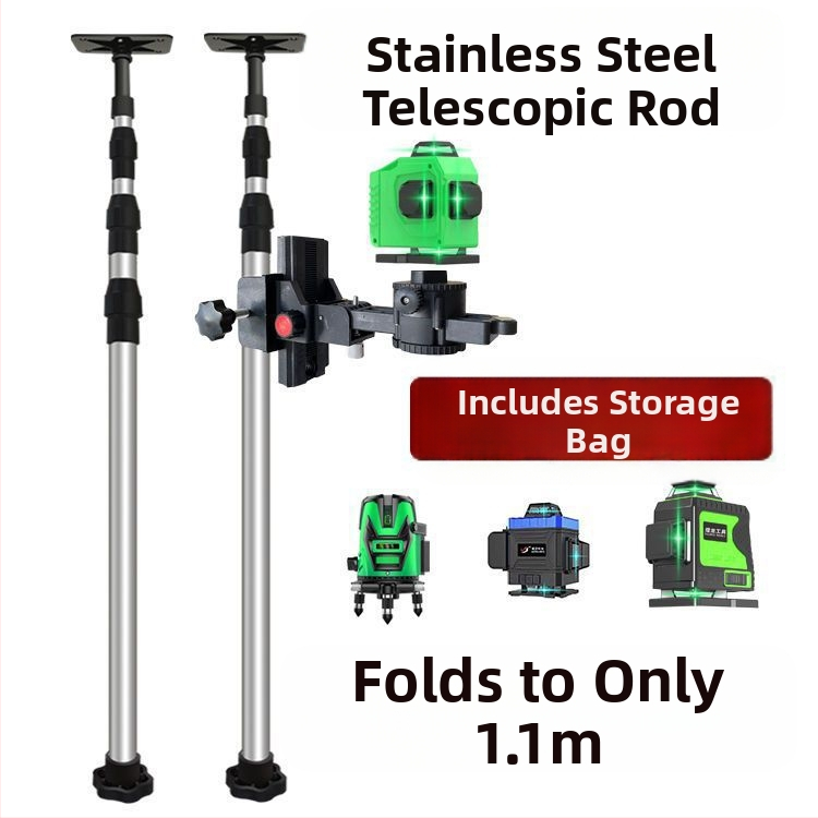 Лазерен нивелир трипод с регулируем повдигащ механизъм, инфрачервен държач, подсилен разтегателен прът и универсален таванен монтаж