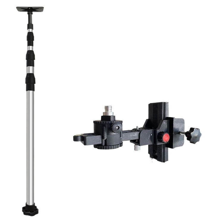 Лазерен нивелир трипод с регулируем повдигащ механизъм, инфрачервен държач, подсилен разтегателен прът и универсален таванен монтаж