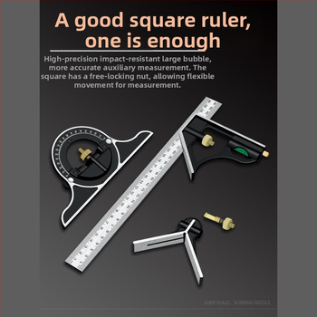 Ρυθμιζόμενος γωνιακός χάρακας από ανοξείδωτο ατσάλι, υψηλής ακρίβειας για ξυλουργικές εργασίες, 90°, πολυλειτουργικό, βιομηχανικού τύπου